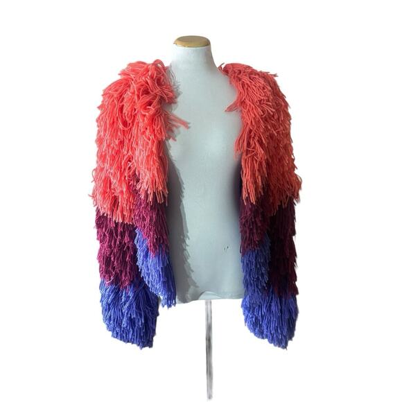 Nasty Gal Shaggy Open Cardigan Rainbow Jacket‎ Size Small Designer Avangard - Picture 1 of 5
